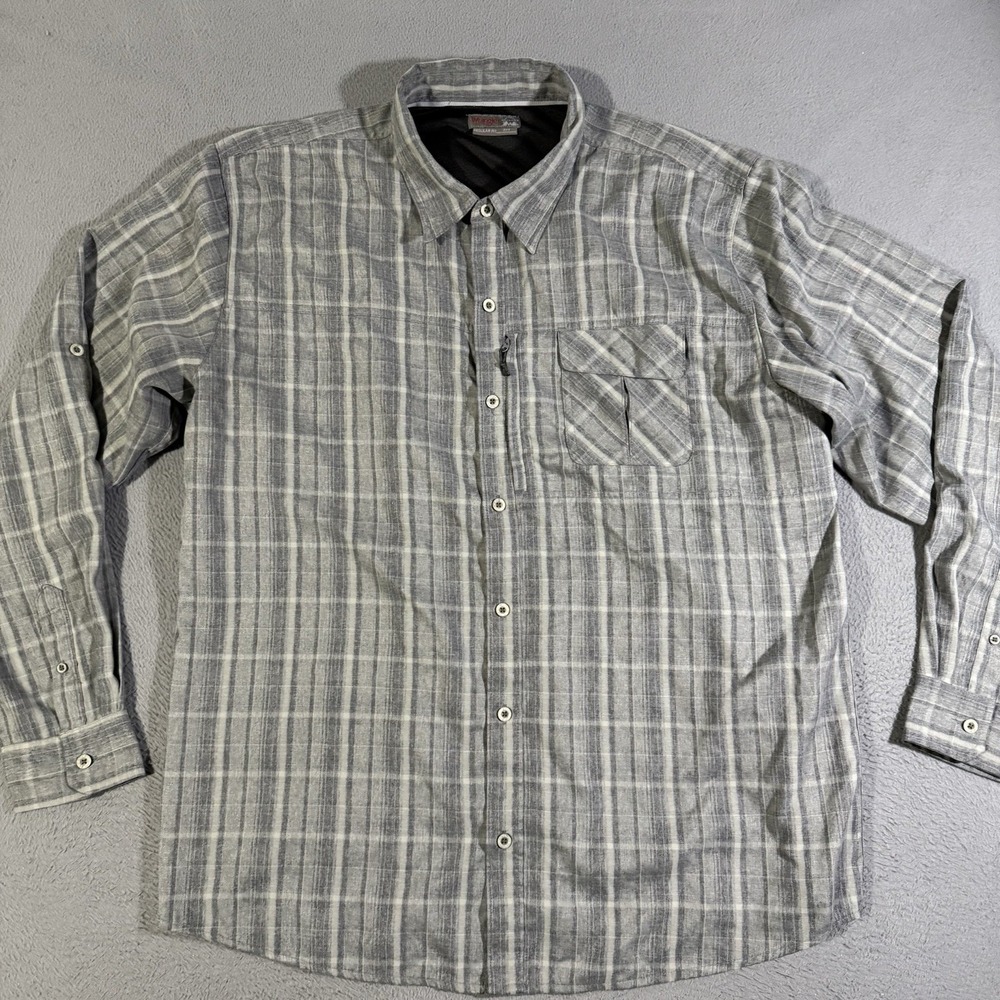 Wrangler Outdoor Series Performance‎ Shirt 2XT Gray Button Up Pocket Vented EUC